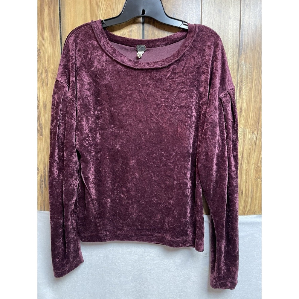 We the Free Womens Nora Jane Layering top Maroon velour XS lounge cozy Retro